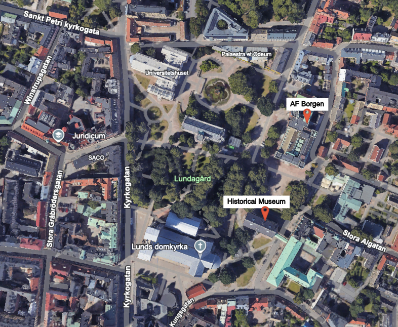 A map showing the center of Lund city.