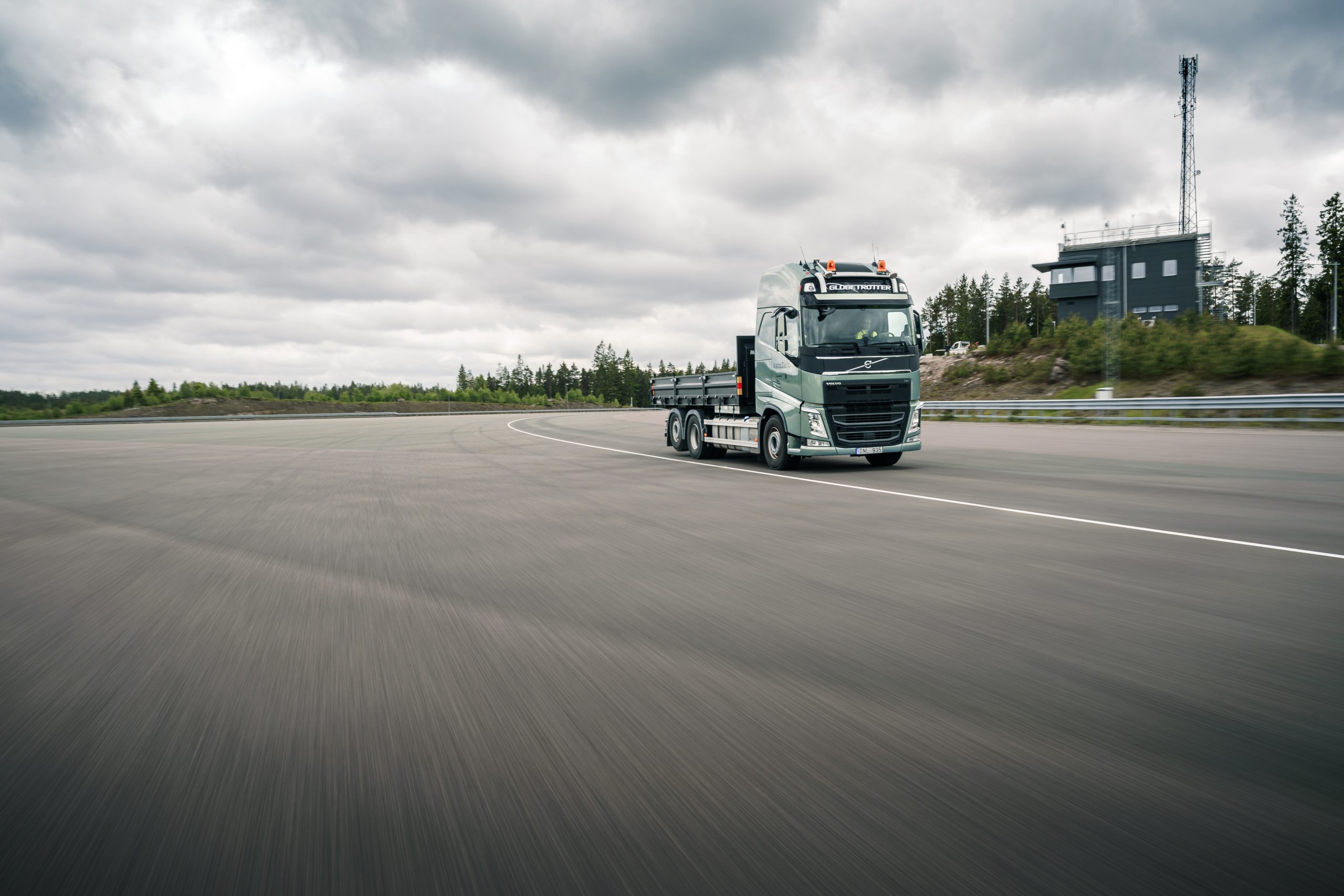 An autonomous truck on a test track