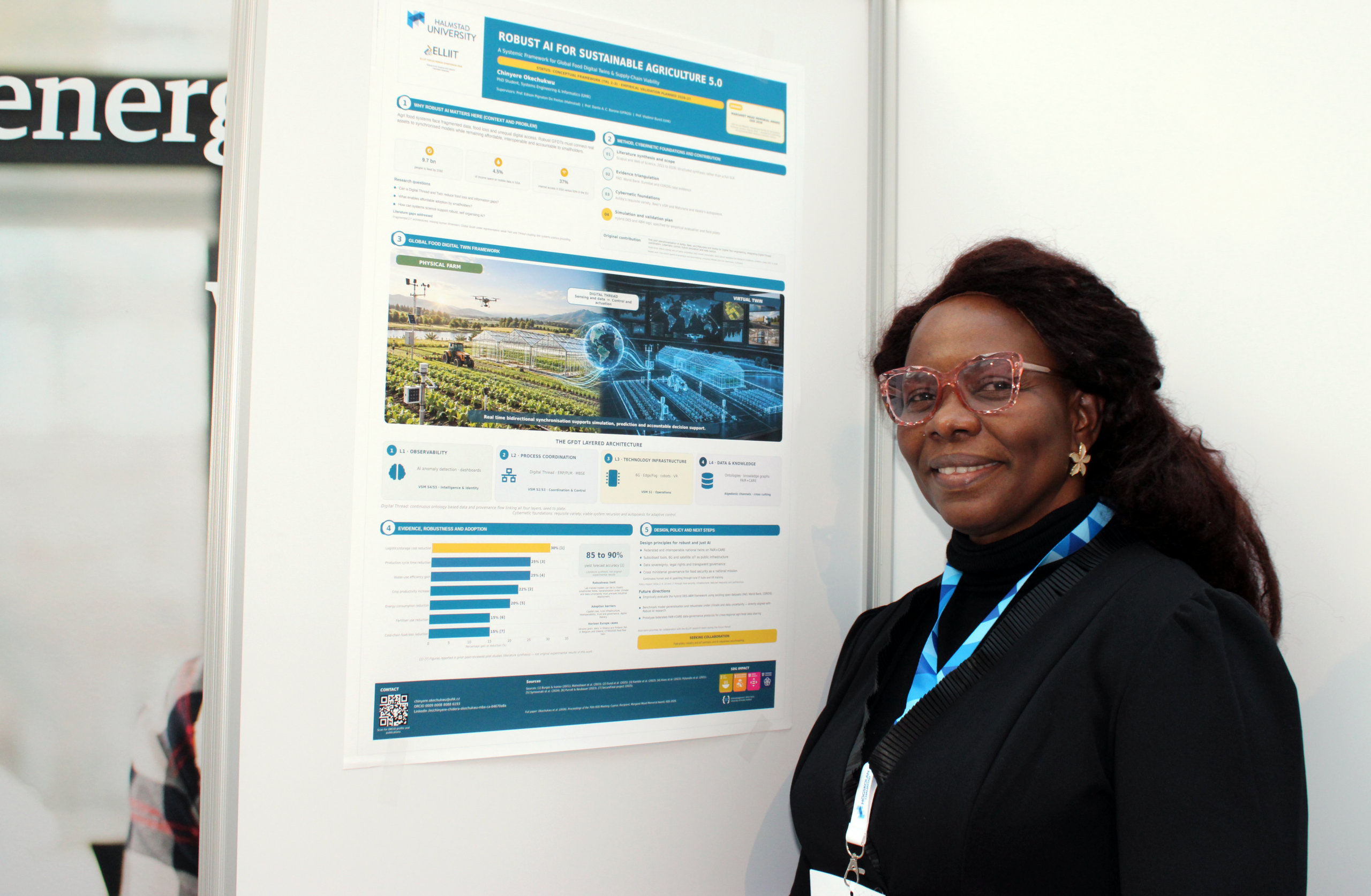 Researcher standing in front of her poster.